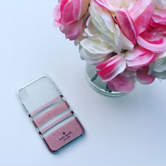 New Kate Spade Sleek Pink Glitter IPhone X Case - Picture 3 of 6